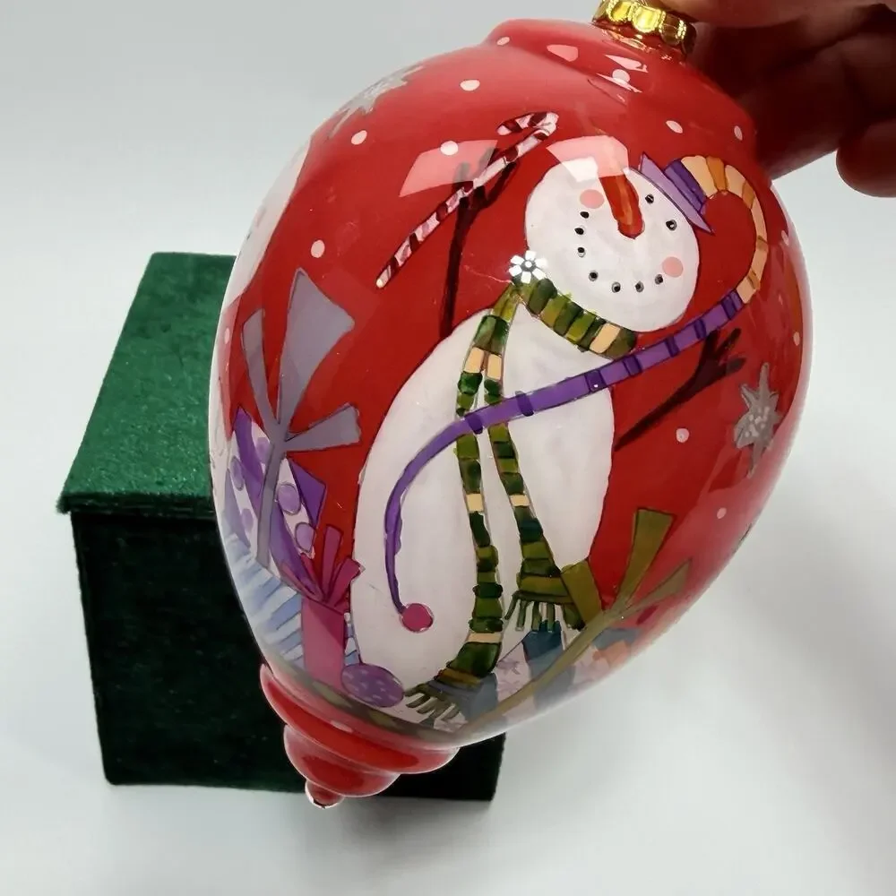 Pier 1 Li Bien Glass Tear Drop Snowman Christmas Ornament 5.5